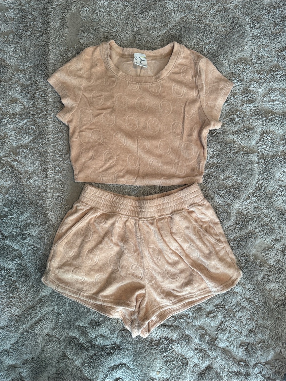 aerie Beige Short Sleeve Lounge Set